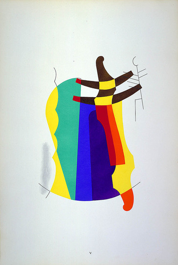 Man Ray: V. Legend: If one takes an umbrella in section, where one takes of the tip and where one turns it around on its curve, a container presents itself with an increase of color containing the handle. Between the drawn forms anonymous forms produce themselves which are left transparent, or which are filled with hues that can remain after the others have made their choice. (Note that the anonymous forms are also important.)
Man Ray
New York, 1916–17