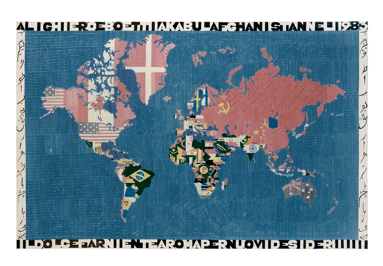 Europa ‒ Where it has been & Where it is at: Alighiero Boetti, Mappa, 1983 Wool on cotton, 116 x 178 cm. Migros Museum of Contemporary Art collection, photo: Peter Schälchli, Zurich © 2015 ProLitteris, Zurich