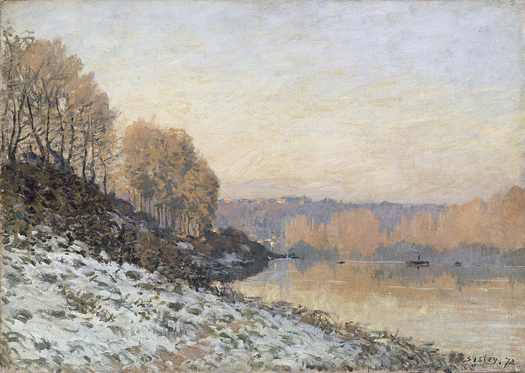 Monet and the Birth of Impressionism: Alfred Sisley (1839–1899), The Seine at Bougival in winter, 1872, Oil on canvas, 46 x 65 cm Palais des Beaux Art de Lille Photo: bpk : RMN - Grand Palais : René-Gabriel Ojéda