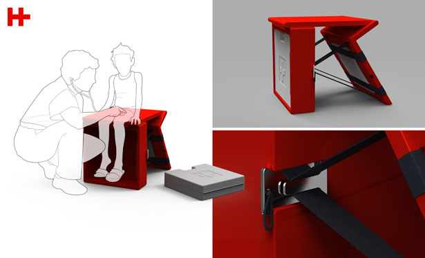 Design for Disaster: Healing Bench can be used as a first aid medical treatment stool or an emergency operating bed.