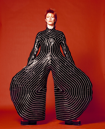 David Bowie is Crossing the Border.: Striped bodysuit for Aladdin Sane tour, 1973 Design by Kansai Yamamoto
Photograph by Masayoshi Sukita
© Sukita / The David Bowie Archive 2012