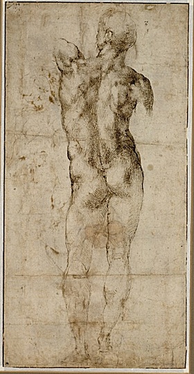High Renaissance: Michelangelo Buonarroti (1475-1564), Standing Nude Man, Seen from Behind (recto), 1501-1504,
Pen and brown ink, 38,7 x 19,5 cm
