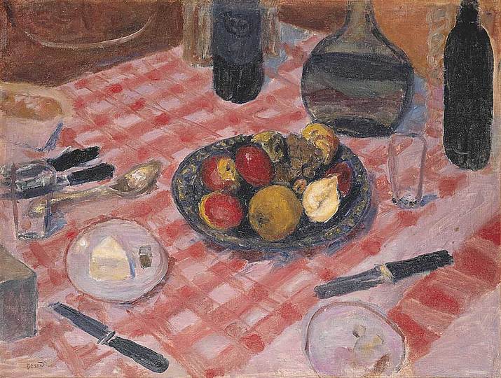 Pierre Bonnard: The Memory of Colors: The Ckeckered Table Cloth, 1916 , Nappe à carreaux, oil on canvas, 50,8 × 67,3 cm. Metropolitan Museum of Art, New York. Partial and Promised Gift of Mr. and Mrs. Douglas Dillon, 1998 © 2019. The Metropolitan Museum of Art/Scala, Florenz