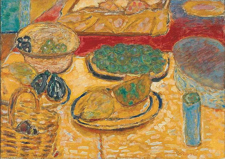 Pierre Bonnard: The Memory of Colors: The Dessert, circa 1940 , Le Dessert, oil on canvas,, 46,3 × 65,3 cm. Fondation Beyeler, Riehen/Basel, Sammlung Beyeler Photo: Robert Bayer, Basel