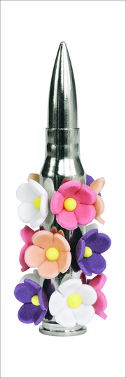 Kata Legrady: Bullet „Flower“ (multicolor), 2012 C-Print, Diasec, 300 x 100 x 2,8 cm. Courtesy Kata Legrady : Here with flowers made of sugar.