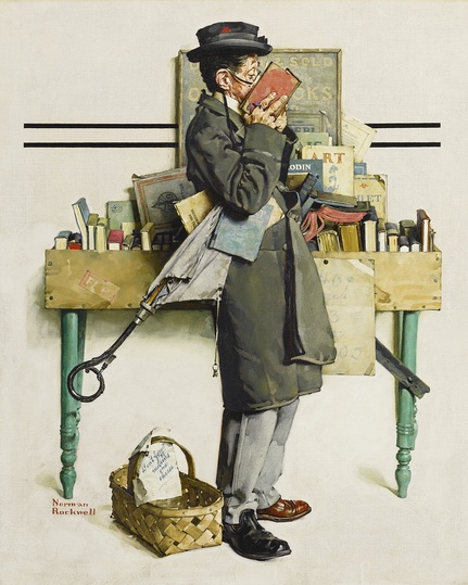 American Modern Paintings at Sotheby´s: Property from The Warshawsky Collection. Norman Rockwell, Man With Nose In Book (The Bookworm) (1926).