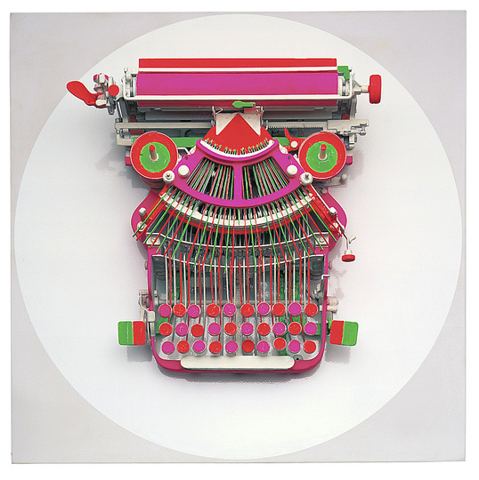 German Pop: Manfred Kuttner, 
Schreibmaschine (Typewriter), 1963,Typewriter, painted with fluorescent tempera paint, installed on wood 57.8 x 57.8 x 18.7 cm. Stiftung Museum Kunstpalast, Düsseldorf Inv.-Nr. 0.1996.8 Photo: Andreas Hirsch © Estate Manfred Kuttner