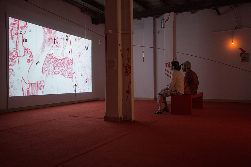 Kochi Biennale 2014: Mithu Sen's video installation based on a performance titled 'I have only one language; it is not mine' at Aspinwall House, Fort Kochi.