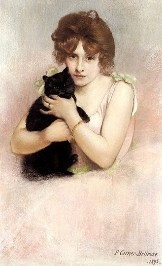 Cats in Art: Young Ballerina Holding Black Cat