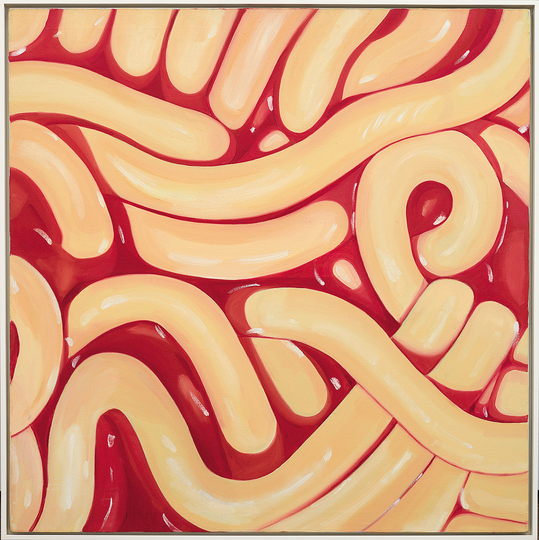 Sturtevant Double Trouble: Sturtevant. Study for Rosenquist’s Spaghetti & Grass. 1965–66. Oil on canvas. 40 7/8 × 40 1/8″(103.8 × 101.9 cm). Lonti Ebers. Photo: Adam Reich. © Estate Sturtevant, Paris