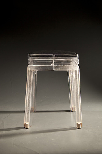 New chairs: Myung Chul Kim, Vacuum Formed Stool: Four pieces from the single mold come together to make the stool. The mold consists of 10 parts that disassemble and release after the plastic is formed.