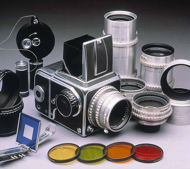 Everyday Design Classics of the 20th Century: Hasselblad medium-format camera, lenses, and filters.