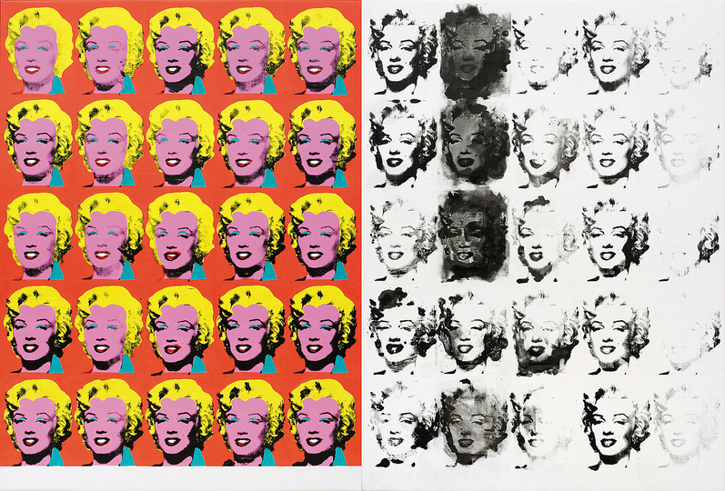 Sturtevant Double Trouble: Sturtevant. Warhol Diptych. 1973/2004. Synthetic polymer screenprint and acrylic on canvas. 6′ 11 7/8″ × 10′ 6 3/4″ (213 × 322 cm). Pinault Collection. Photo: Axel Schneider, Frankfurt am Main. © Estate Sturtevant, Paris