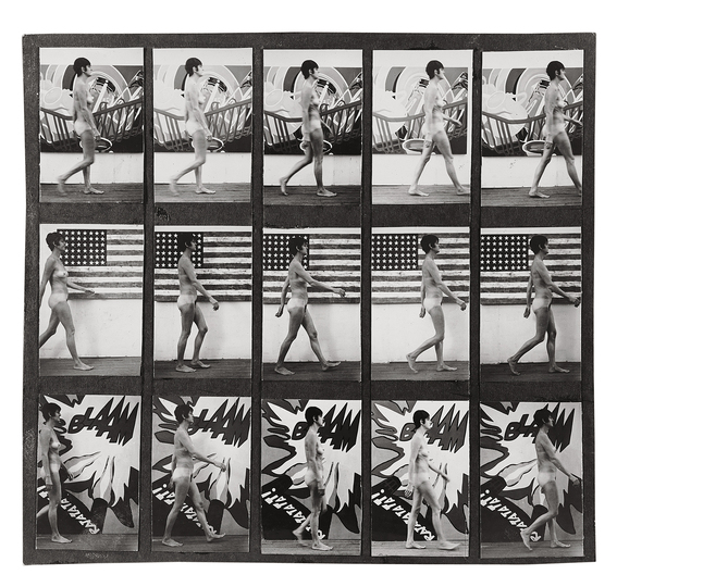 Sturtevant Double Trouble: Sturtevant. Study for Muybridge Plate #97: Woman Walking. 1966. Photograph. 7 3/4 × 8 1/4″ (19.7 × 21 cm). Glenstone. Photo: Alex Jamison. © Estate Sturtevant, Paris