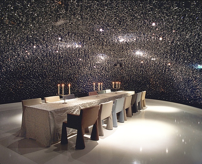 Marcel: Marcel Wanders, Interior design Royal Wing Room, Dutch pavilion Expo 2000, Hanover (DE), 2000, with VIP Chair (Moooi) and tablecloth (Netherlands Textielmuseum)