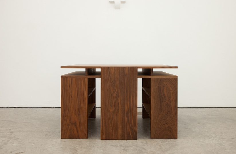 Furniture by Donald Judd: Desk and Two Chairs (walnut), 1982
Fabricated by Wood and Plywood Furniture, California. Courtesy The Pace Gallery, New York