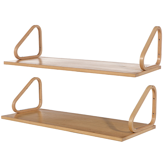 Alvar Aalto furniture: Wall mounted shelves in laminated birch.