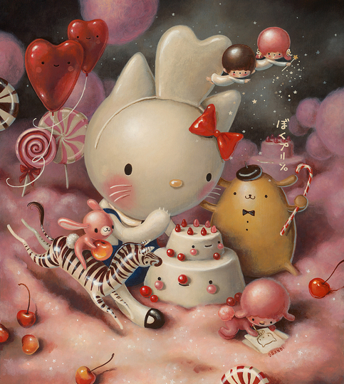 Hello Kitty Culture: Brandi Milne, Eat Cakes, You Kitty, 2014, Acrylic on Wood.