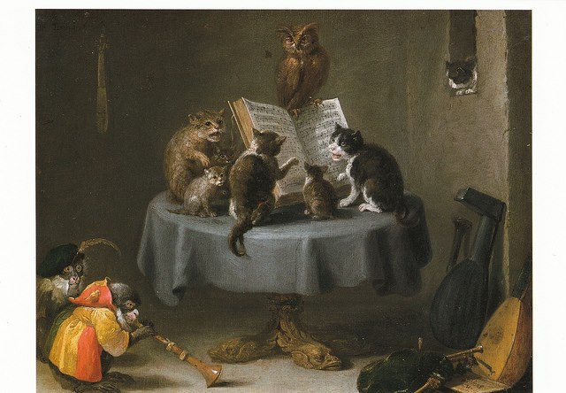 Still Life Monkeys: David Teniers, Cat Concert, Apes celebrating in the ( alchemical ) kitchen by Ferdinand Van Kessel, as always the fool mon-key present