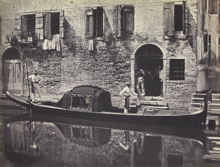 Venice without Tourists: Domenico Bresolin (1813-1900), Gondola in front of a house, c. 1851/55, Albumen paper