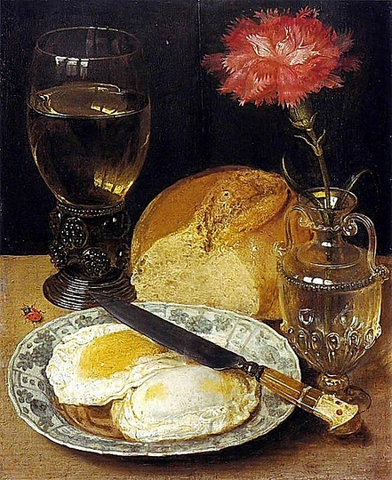 Georg Flegel: Still Life Painter: Snack with poached eggs. 1600s.