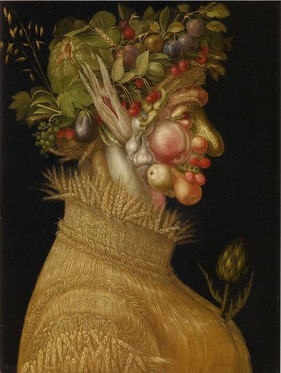 Summer by Arcimboldo: Allegory of Summer, painted in 1563. Collection: Kunsthistorisches Museum, Vienna.