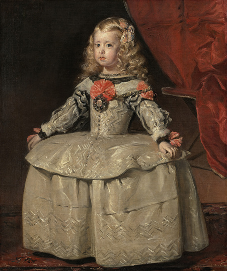 Diego Velázquez: This picture of the five-year-old princess was also sent to her grandfather Emperor Ferdinand III in Vienna. She is wearing the white court robe in which Velázquez depicted her in his celebrated painting »Las Meninas«, which is now in the Prado in Madrid. Diego Velázquez, Infanta Margarita (1651–1673) in a White Dress, c. 1656, Oil on canvas, 105 cm x 88 cm © Vienna, Kunsthistorisches Museum