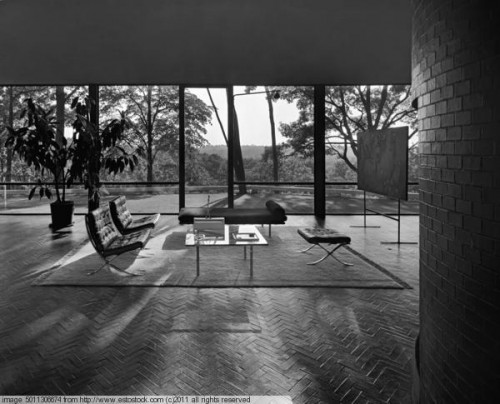 Ezra Stoller: Photographic Language: Philip Johnson's Glass House at New Canaan inspired the play. (Courtesy. Ezra Stoller/ ESTO)