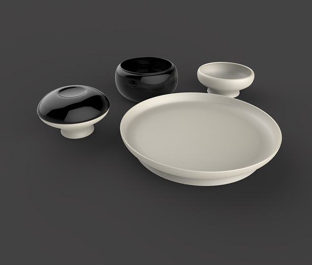 Multifunctional tableware: The series consists of just 5 elements: 4 container forms and one plate