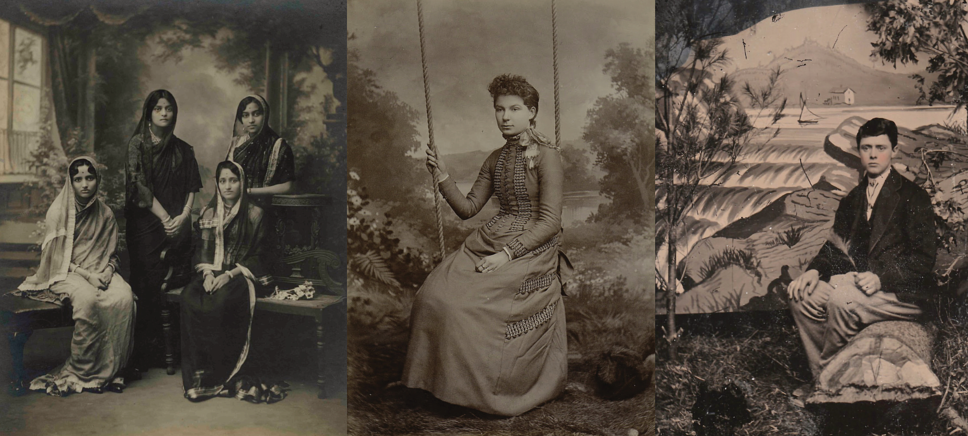 Stories of You: 19th century portrait photography was often made with painted backdrops of sylvan landscapes. This practice not only attempted to bridge the gap between the new medium of photography and portrait painting; it also catered to the desire of clients to be part of a work of art.
