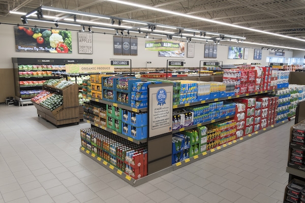 Private Labels are soaring: Warehouse-style displays twith self-branded items. Courtesy: Aldi