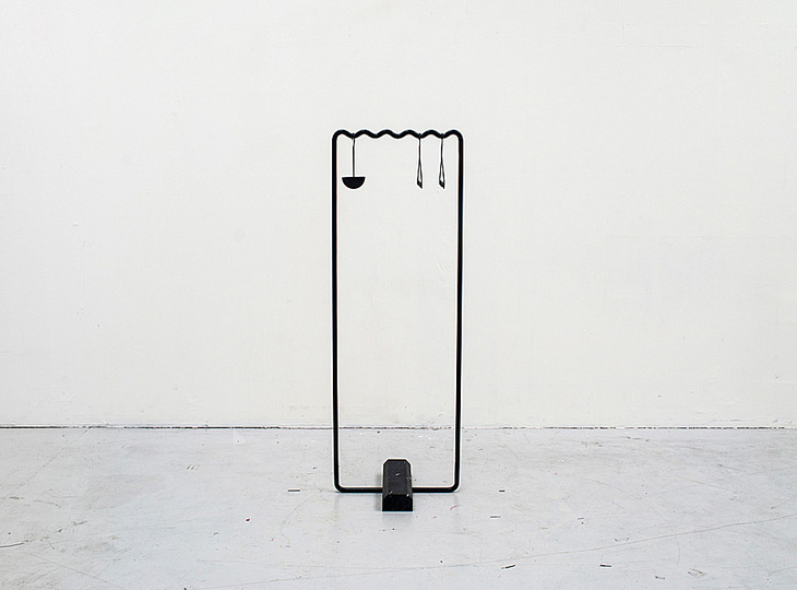 Erik Olovsson: SINE collection is a hanger system for clothing and accessories inspired by the regular tempo of sine wave. The collection consists of a clothes rack and three hangers for different purposes; one for clothes, one for belt or scarves and another for accessories.