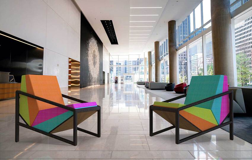Mario Casa Lounge Chairs: Lounge chair Cambiamento, handcrafted in black stained Ash with multicolored seat cushions. The cushions can be moved and turned around to result in different color combinations.