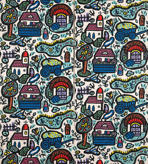 Franz von Zülow: Wallpaper design “Dorf” [Village], 1913, Hand-colored paper-cut print © MAK.