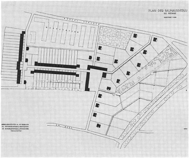 Bauhaus: Struggle and Exhibition 1923: Walter Gropius, site plan of the Bauhaus housing settlement in Weimar, 1922
