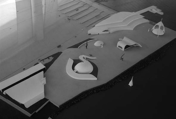 Brazil Modernism: ￼Oscar Niemeyer, Camino Niemeyer, Niteroí, model, 2005.