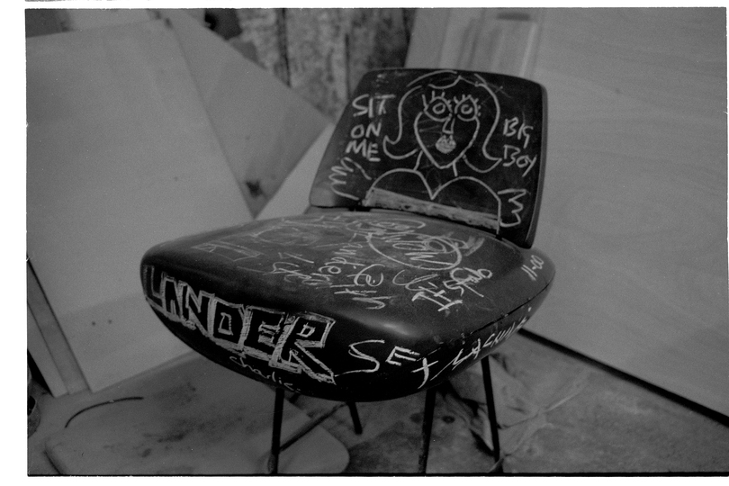 Davidson, Models: Full size prototype of the Lander Chair painted with black board paint to mark on stitching details.