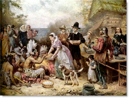 Thanksgiving in Art: Jean Leon Gerome Ferris (1863–1930), The First Thanksgiving.