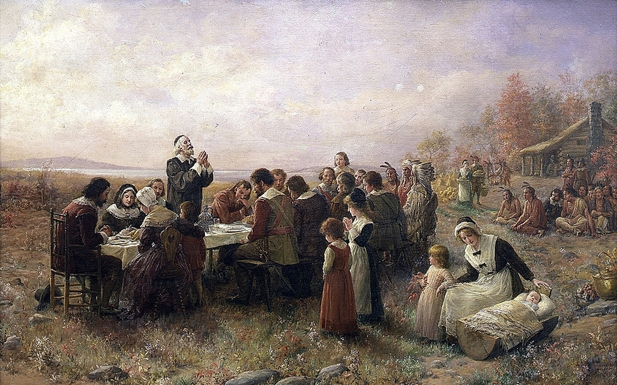 Thanksgiving in Art: Jennie Augusta Brownscombe, The First Thanksgiving at Plymouth, 1914. Source: Stedelijk Museum De Lakenhal.