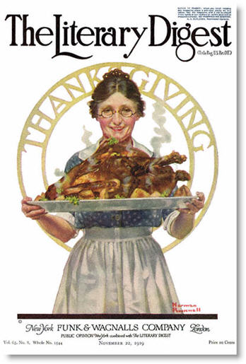 Thanksgiving in Art: Norman Rockwell, Thanksgiving, on the cover of Literary Digest in 1919.
