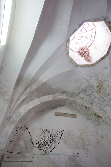 Just Before Paradise: CEREN OYKUT, Atlas of Interruptions
2014, acrylic on walls
Jerusalem Show VII, Fractures, Intervals
site-specific installation in Hammam Al Shifa, Centre for Jerusalem Studies, Al Quds University photo by Rula Halawani