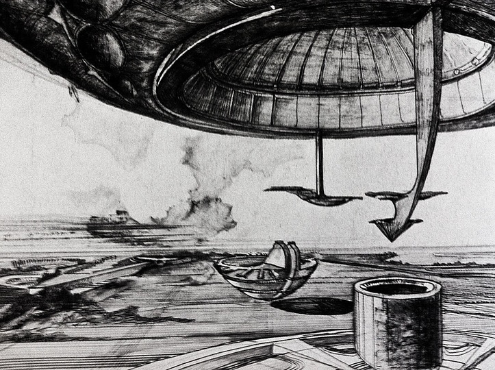 Luigi Pellegrin: Visionary of Architecture: These visions suggest him a new way to inhabit the planet. The idea of settlements as clusters of matter lifted from the ground. This idea was embryonic in Le Corbusier. In Le Corbusier’s thinking there was also the separation from the ground: the pillars were supposed to give a visual continuity to the ground level. However, according to Pellegrin, Le Corbusier’s pillars are not enough because “they do not allow the earth to breath”. “Pillars should allow the real continuity”, so he pushes and separates them “moving the buildings between 20 and 40 meters from the ground”. 