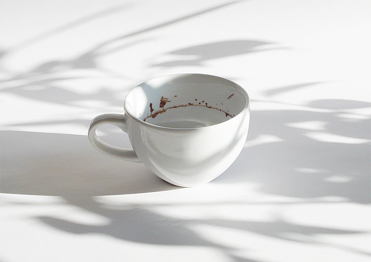 Emerging trends: Yokihiro Kaneuchi creates design haikus: His inspiration is in the small, mostly unnoticed processes of everyday - flowing sand, the pattern left by coffee inside its cup, the turning of water to ice. His coffee cup appears at first sight to be stained, but he stain is in fact a fine landscape painting with trees and flying birds. Find the project at #9192