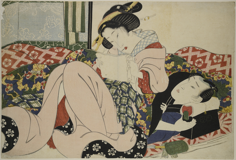HOKUSAI X MANGA: Keisai Eisen (1790-1848), Lovers, Japan, Edo, colour woodblock print, 26,2 × 38,2 cm, Museum für Kunst und Gewerbe Hamburg, © MKG
