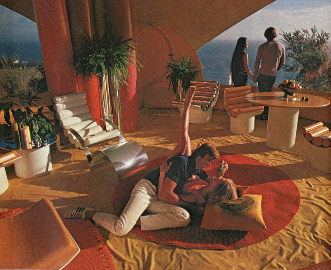 Playboy Architecture: A Playboy Pad: The Bubble House: A Rising Market Chrysalis (Mike Davies, Chris Dawson and Alan Stanton), Architects Indoor photo, April 1972 Playboy Issue © Playboy Enterprises International, Inc.