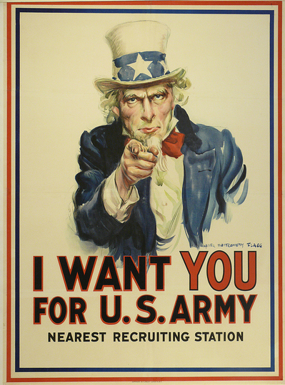 War and Propaganda 14/18: James Montgomery Flagg, I Want You for U.S. Army, 1917/18, offset, 102,5 x 75,1 cm, print: NOS, Museum für Kunst und Gewerbe Hamburg