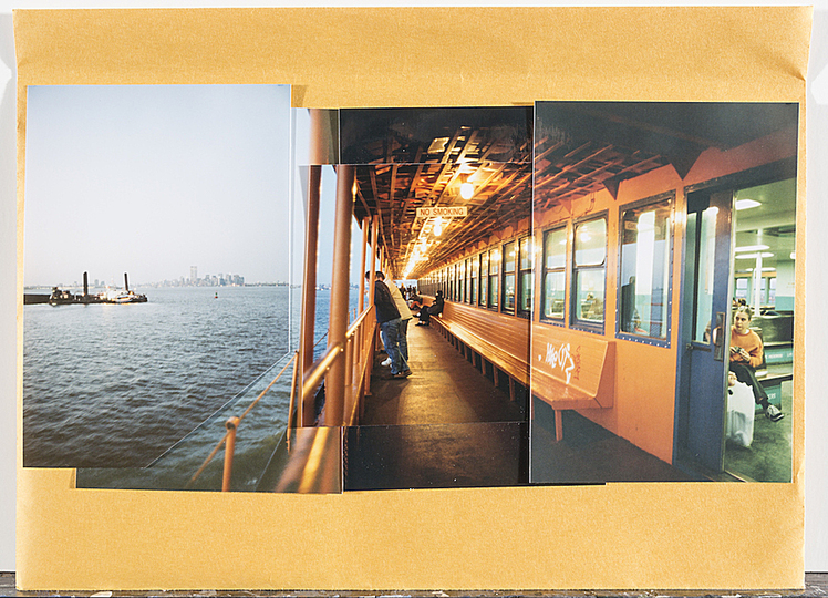 Richard Estes´ New York: Untitled (Staten Island Ferry and New York City images), c. 1975, Richard Estes, Photos mounted on yellow paper envelopes. Courtesy of a private collection. Photo by Dennis and Diana Griggs