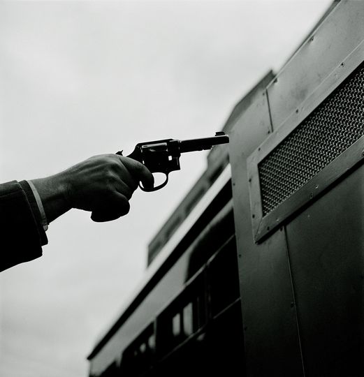 Stanley Kubrick As Photographer: Stanley Kubrick, Paddy Wagon – Gun used in the television show Paddy Wagon, 1948. Courtesy Museum of the City of New York, Gift of Cowles Communications, Inc. © SK Film Archives, LLC.