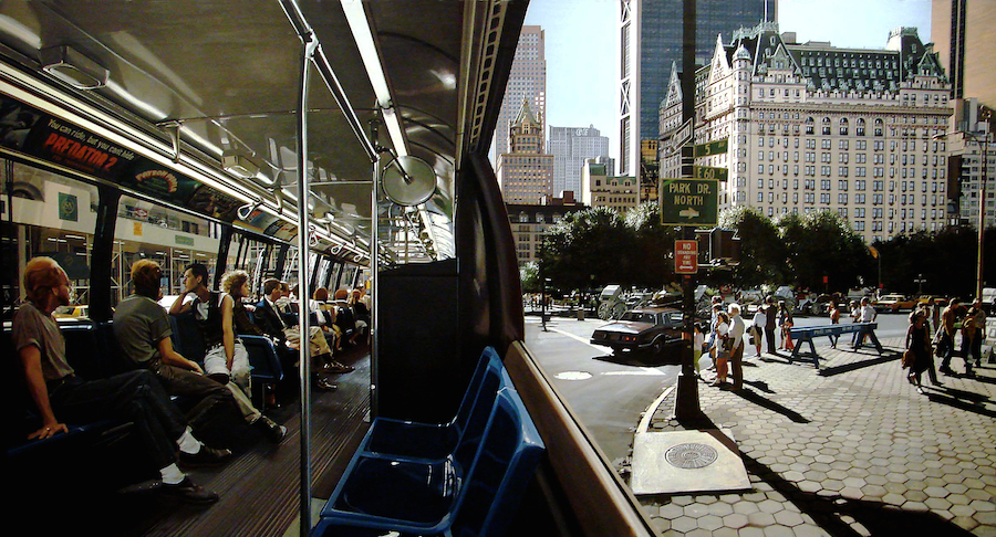 Richard Estes´ New York: The Plaza, 1991, Richard Estes, Oil on canvas, 36 x 66 in. (91.44 x 167.64 cm) Courtesy of Louis K. Meisel Gallery