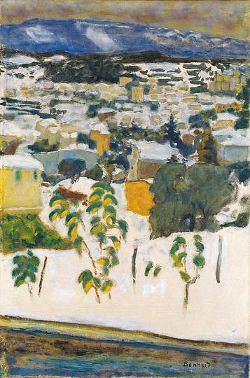 Pierre Bonnard: The Memory of Colors: Snow Effect, or Le Cannet in the Snow, 1927, Effet de neige or Le Cannet sous la neige, oil on canvas, 74 × 49 cm. Kunstmuseum Winterthur, Geschenk von Dr. Herbert und Charlotte Wolfer-de Armas, 1973